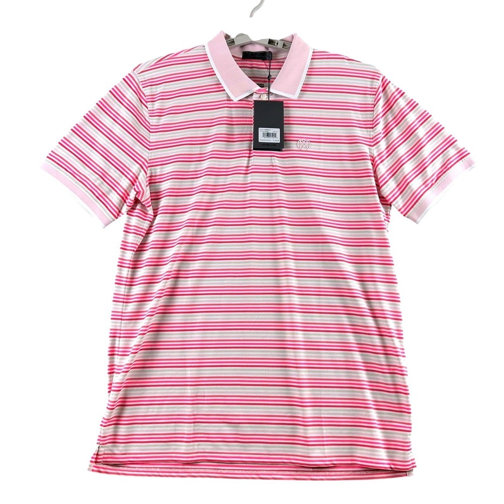 G/Fore Mens Blush Pink Striped G4 Golf Polo Shirt G4MS23K183 XL New